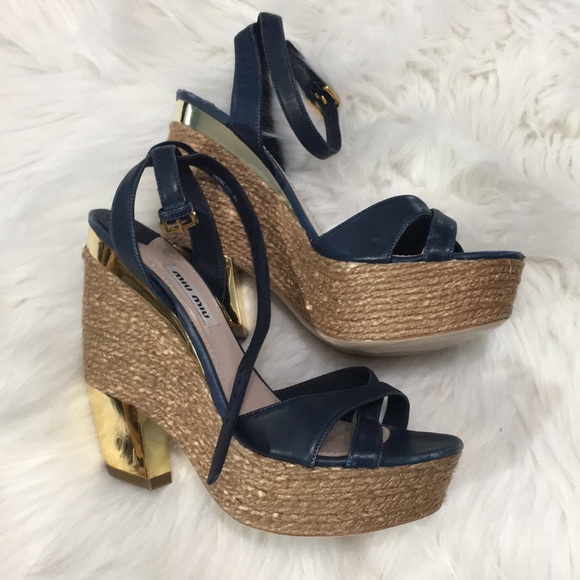 Miu Miu Shoes - {Miu Miu} Navy platform heels